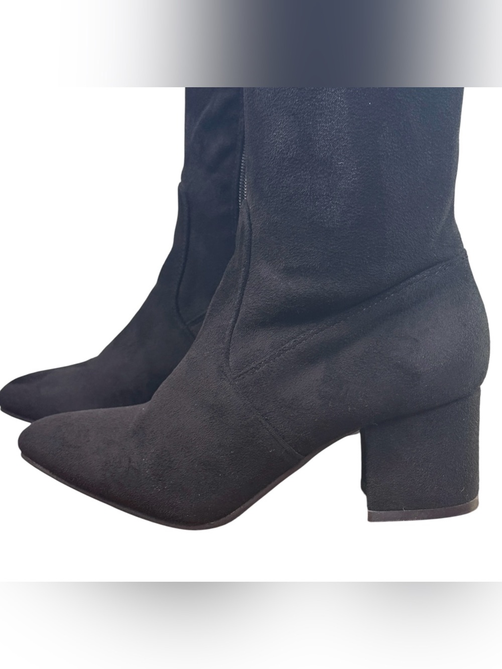 Top Moda Black Knee High Boots Size 6 Pointed Toe Block Heel Stretch - Picture 11 of 16